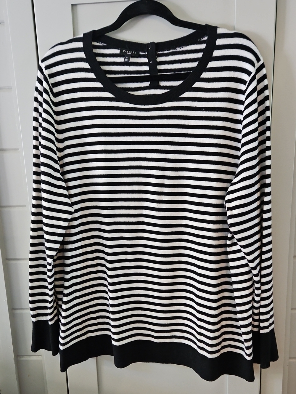 Talbots Black and White Striped Long-Sleeve Knit Top Sz2X Ptp27+ L29